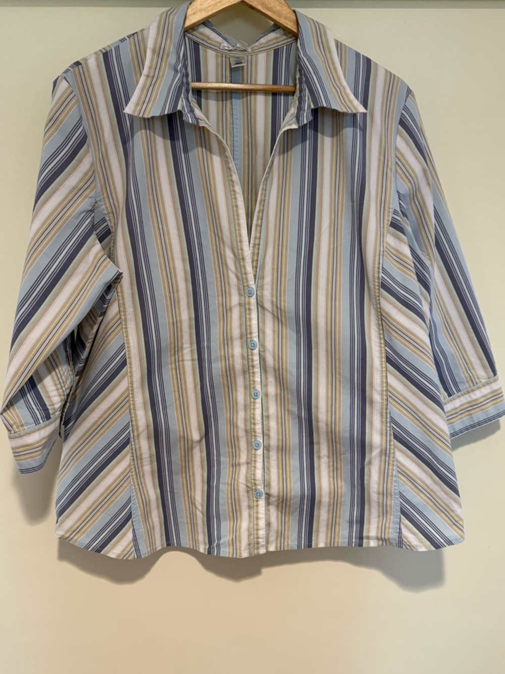 Old Navy Cotton Blend Blue Striped 3/4 Sleeve Button Up Shirt , xxl
